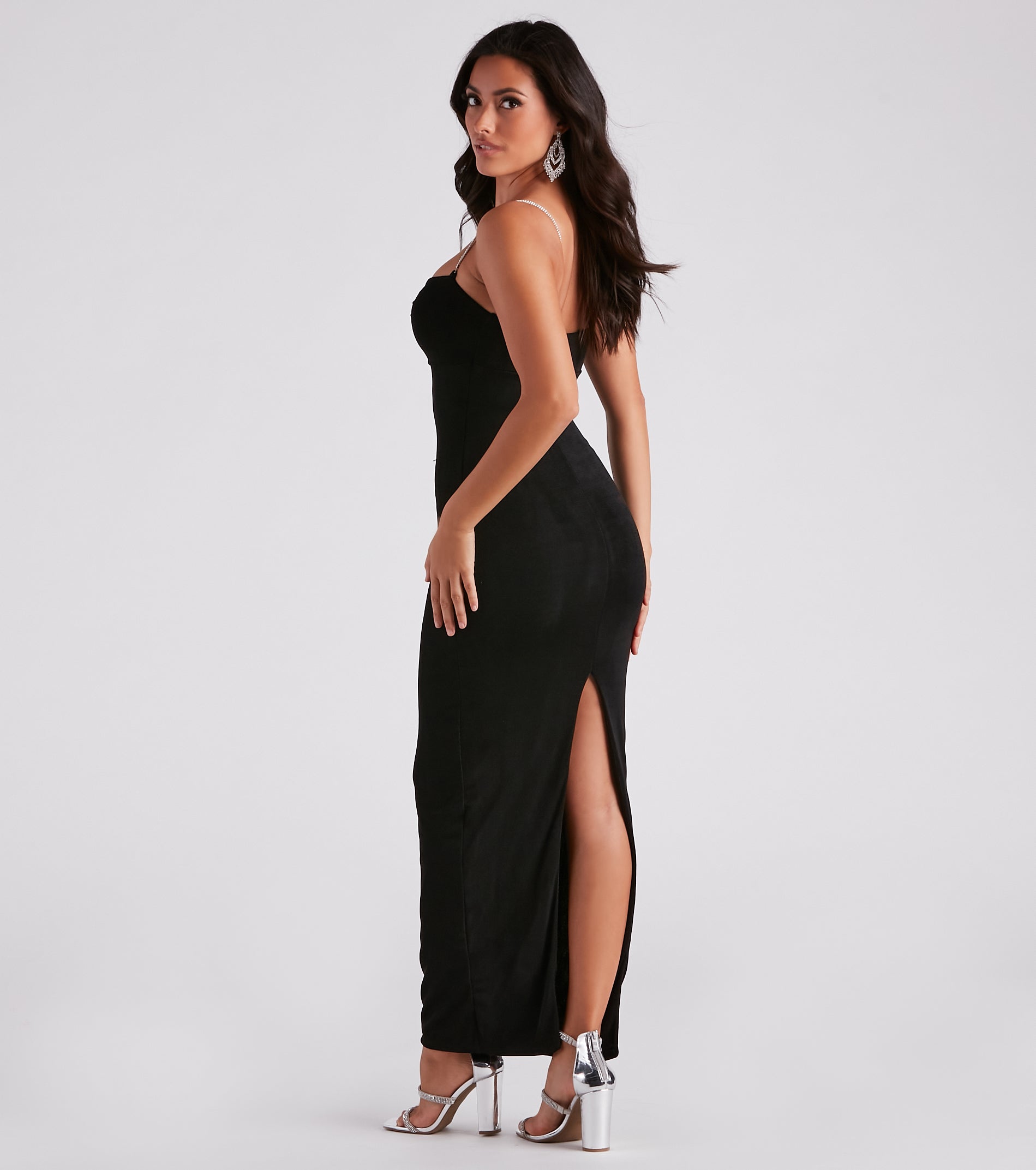 Rhinestone Strap Formal Dress