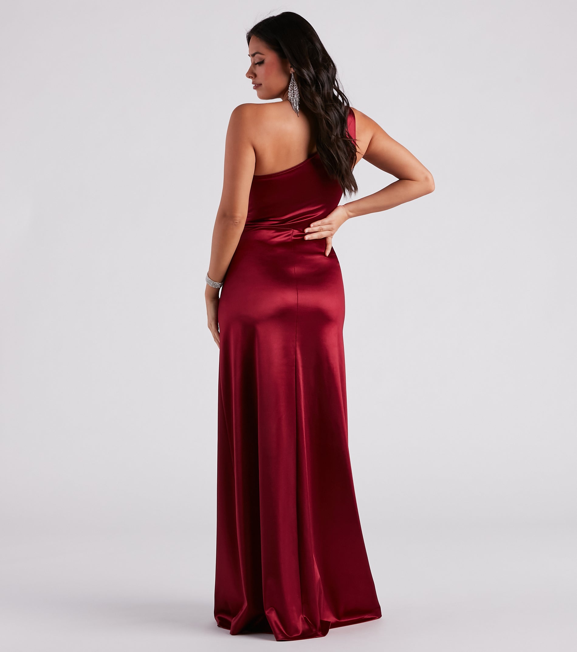 Formal Satin One Shoulder A-Line Dress